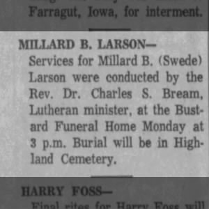 Obituary for XLARD B. LARSON