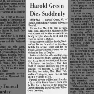 Harold Green dies suddenly - 